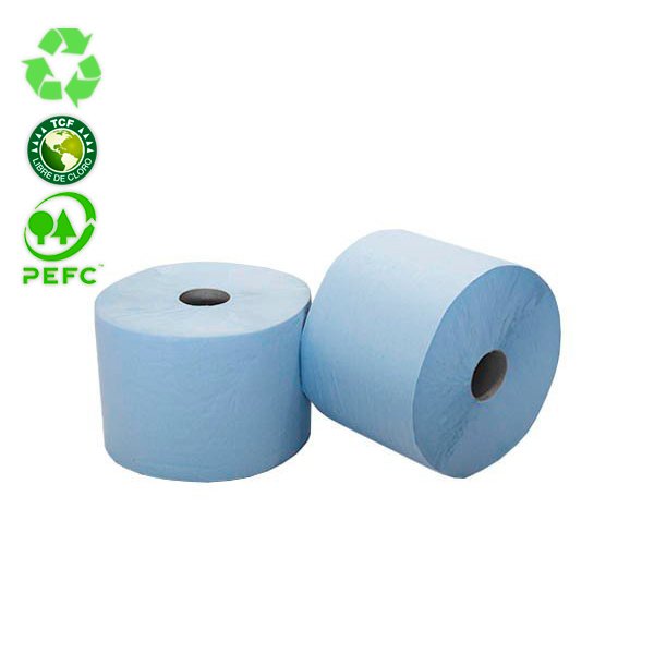 Bobinas De Papel Industrial Azul Reciclado. 2 Capas. 400m. 2 Bobinas